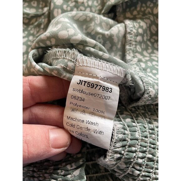 Sage Green & White micro print V-Neck Wrap Top XS Excellent Condition pintucked - Picture 6 of 6